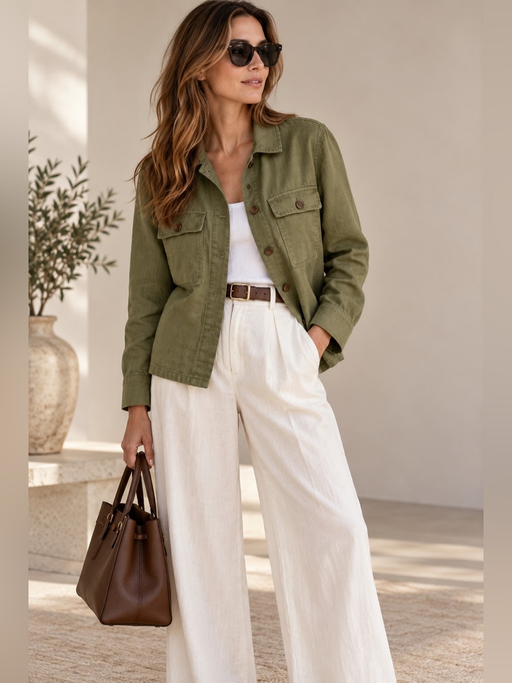 Nicole Miller 100% linen utility jacket olive green size
L